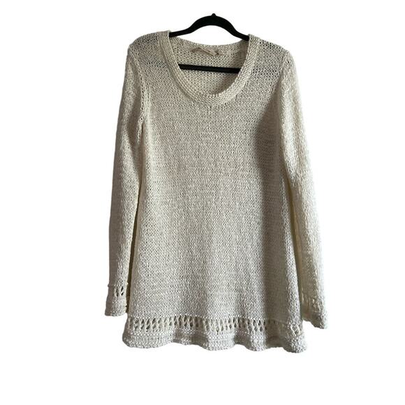 Soft Surroundings Whote Cream Open Crochet Knit Tunic Top Sz M - Picture 1 of 5